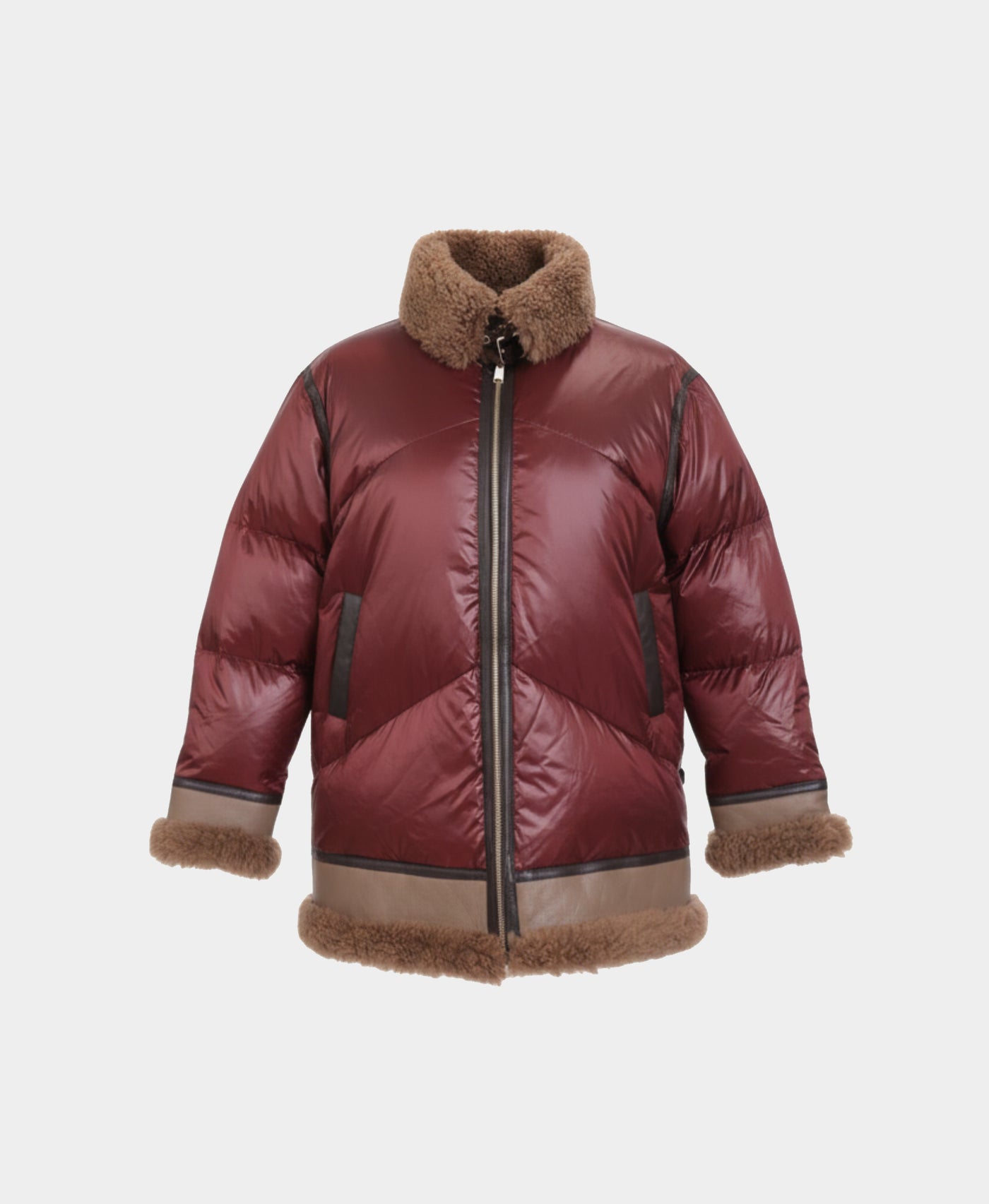 Down Jacket w/ Shearling Trim view 3