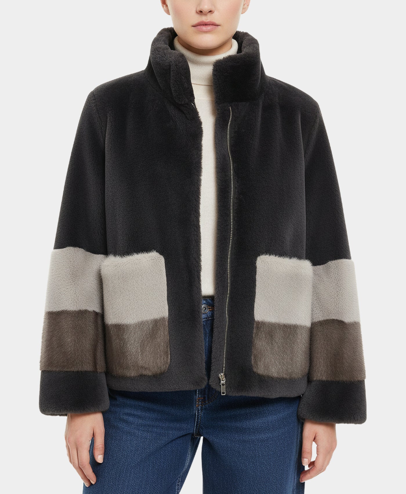 Shearling & Mink Color Block Jacket view 1