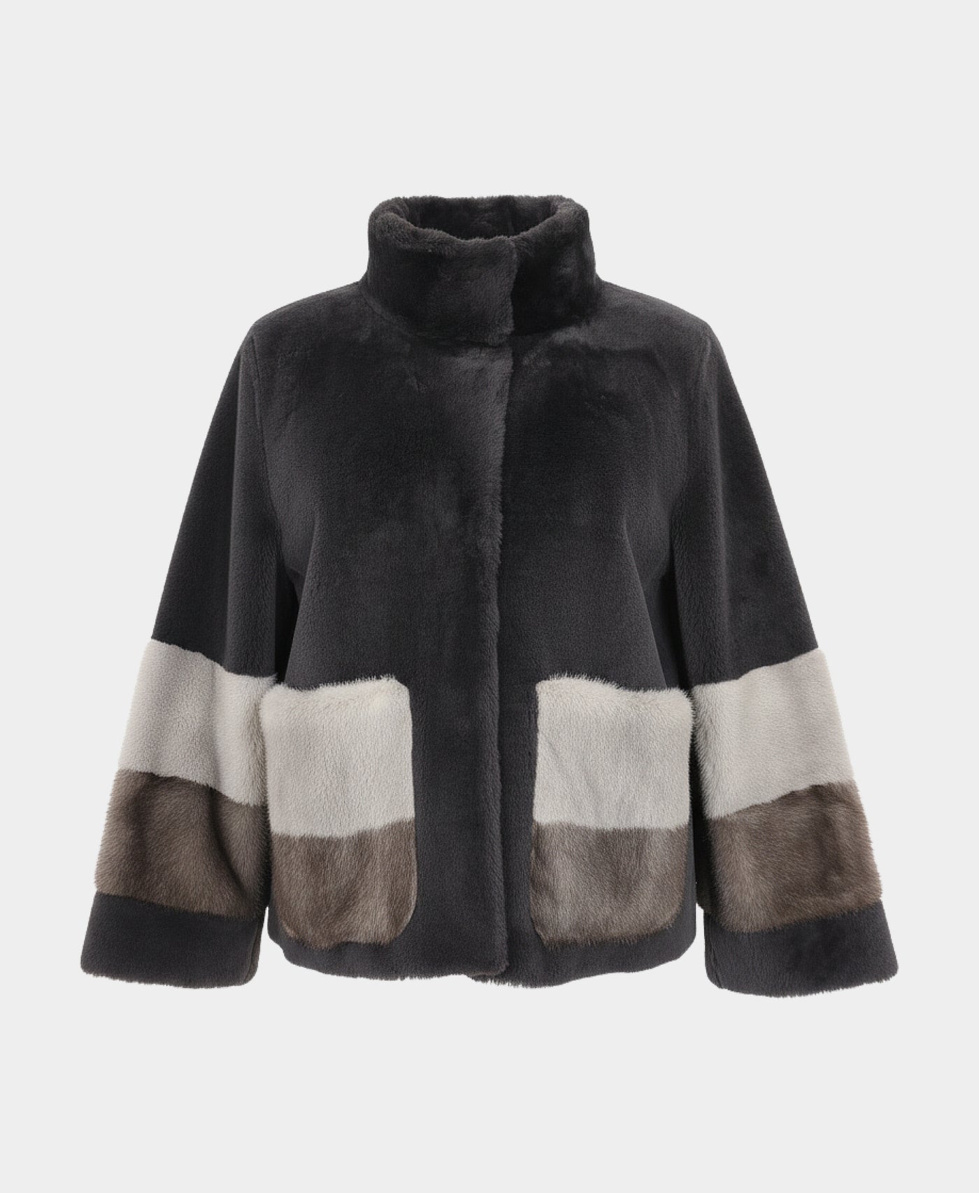 Shearling & Mink Color Block Jacket view 3