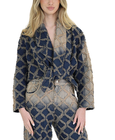 Asymmetrical Textured Denim Jacket image 1