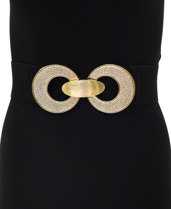 Rhinestone Double Buckle Elastic Belt view 