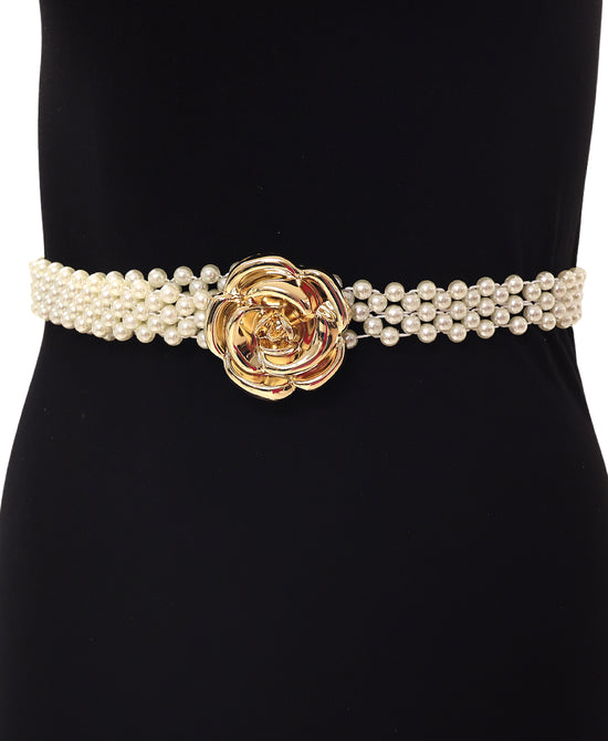 Faux Pearl Metal Flower Elastic Belt view 