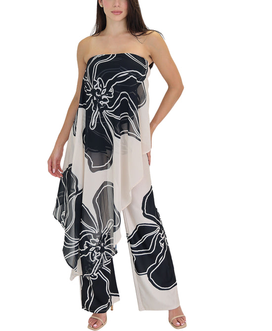 Printed Jumpsuit w/ Overlay Detail view 