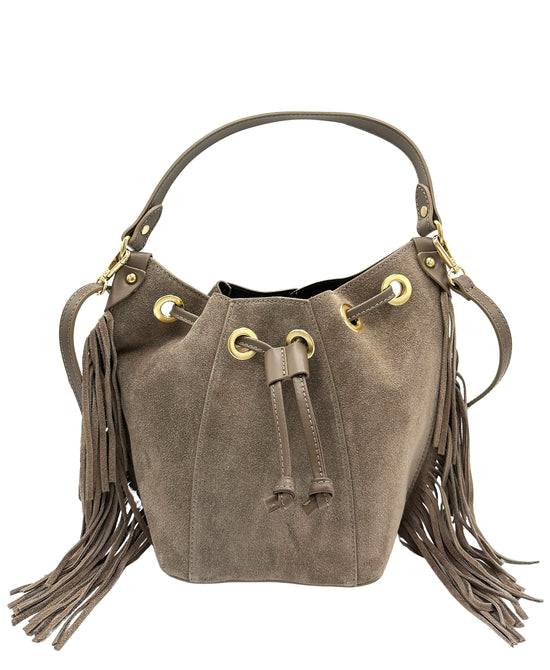 Suede Bucket Bag w/ Fringe view 