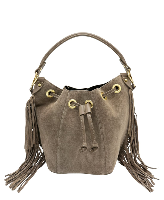Suede Bucket Bag w/ Fringe view 