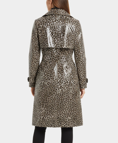Faux Leather Leopard Print Trench Coat image 2