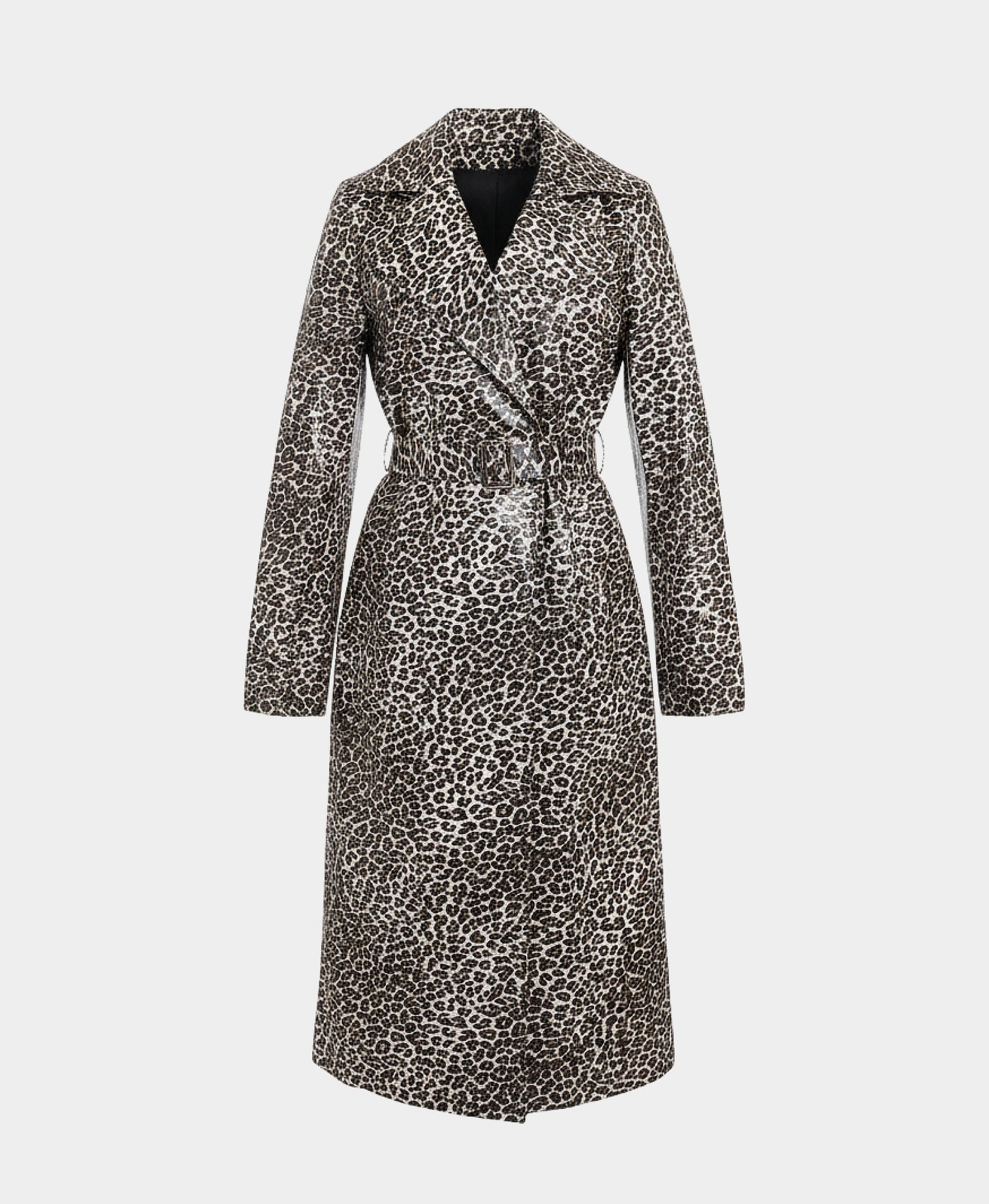 Faux Leather Leopard Print Trench Coat view 3