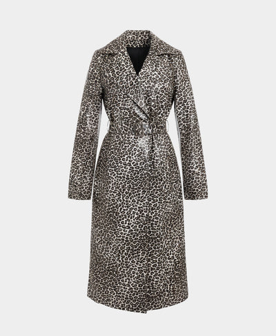 Faux Leather Leopard Print Trench Coat image 3