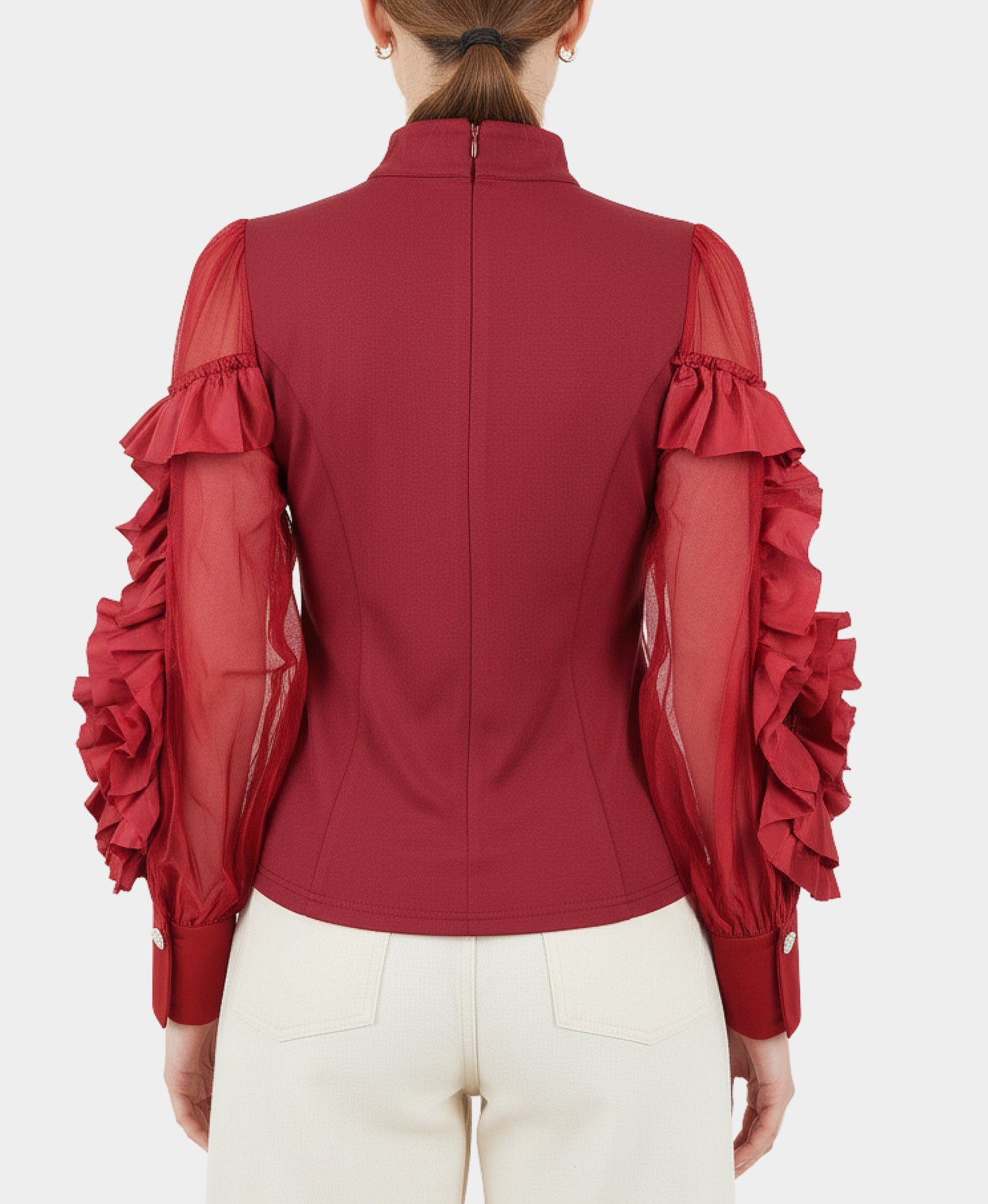 Mock Neck Blouse w/ Ruffle Sleeves view 3