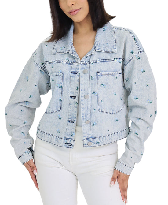 Denim Jacket w/ Embroidered Flowers view 