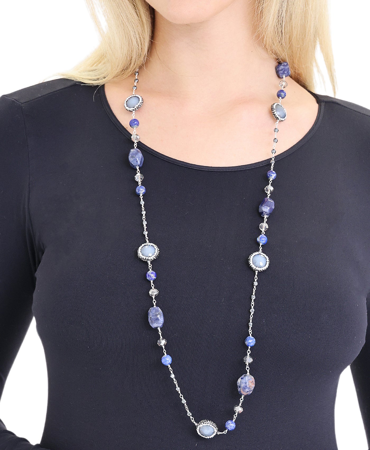 Natural Stone Long Beaded Necklace view 1