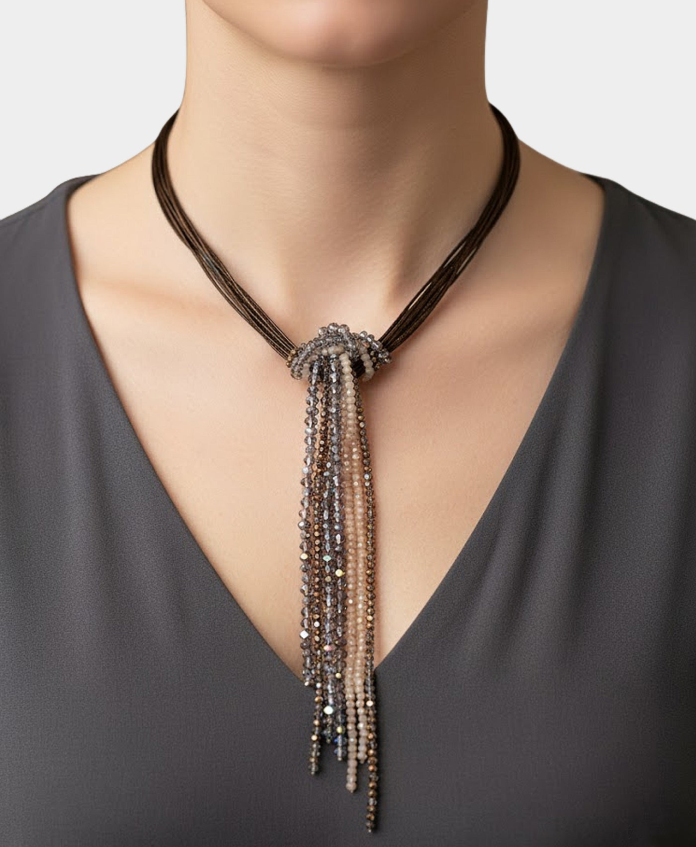 Leather Tassel Beaded Necklace view 1