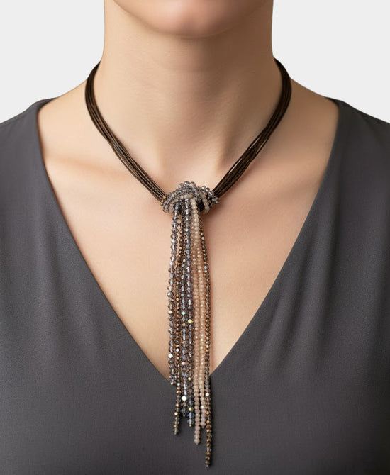 Leather Tassel Beaded Necklace view 