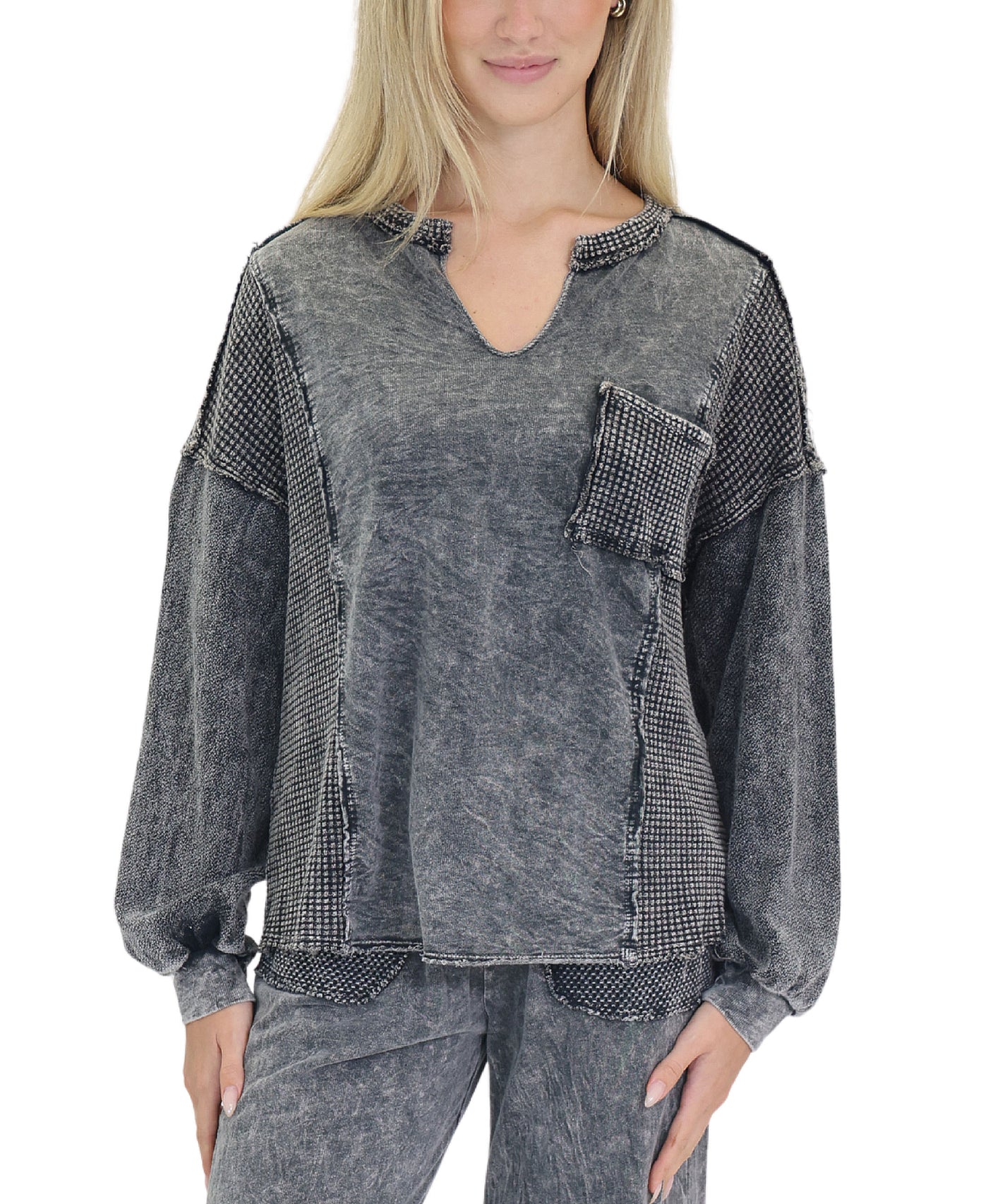 Mineral Wash Waffle Knit Top view 1