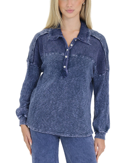 Mineral Wash Waffle Henley Top view 