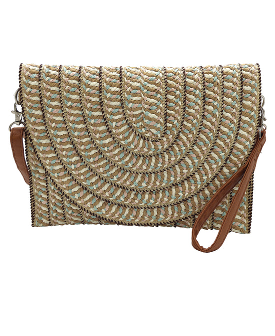 Multicolor Woven Straw Clutch Bag view 