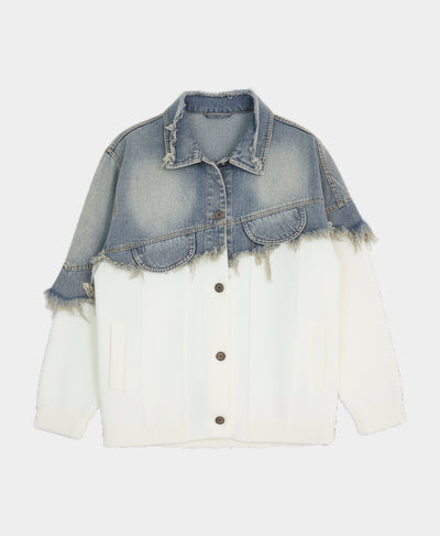 Denim & Knit Jacket w/ Raw Edge image 2