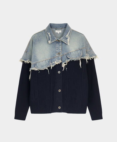 Denim & Knit Jacket w/ Raw Edge image 4