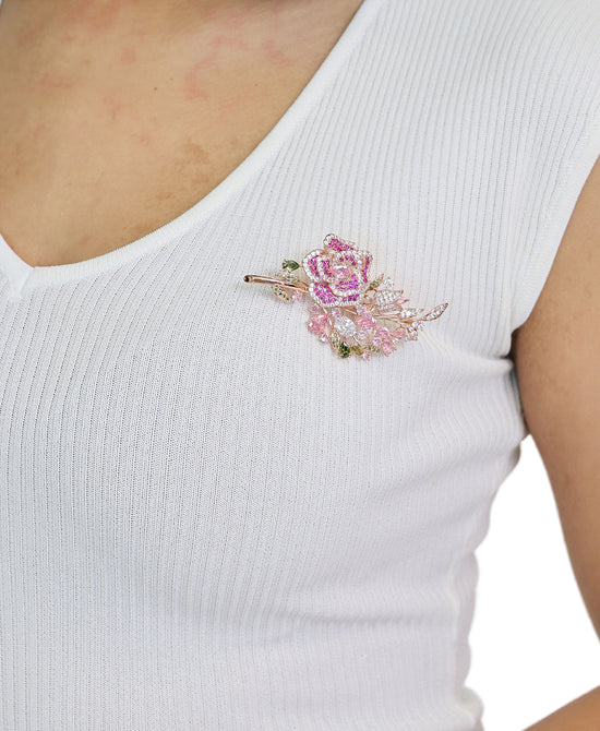 Rhinestone Rose Brooch view 