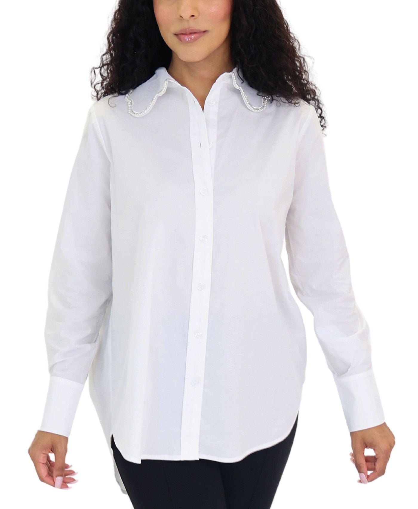 Hi-Lo Top w/ Pearl & Rhinestone Collar view 1