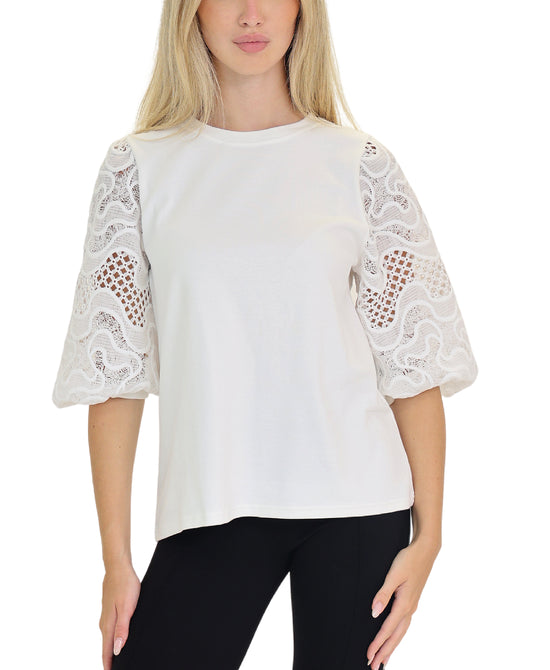 Blouse w/ Lace Puff Sleeves view 