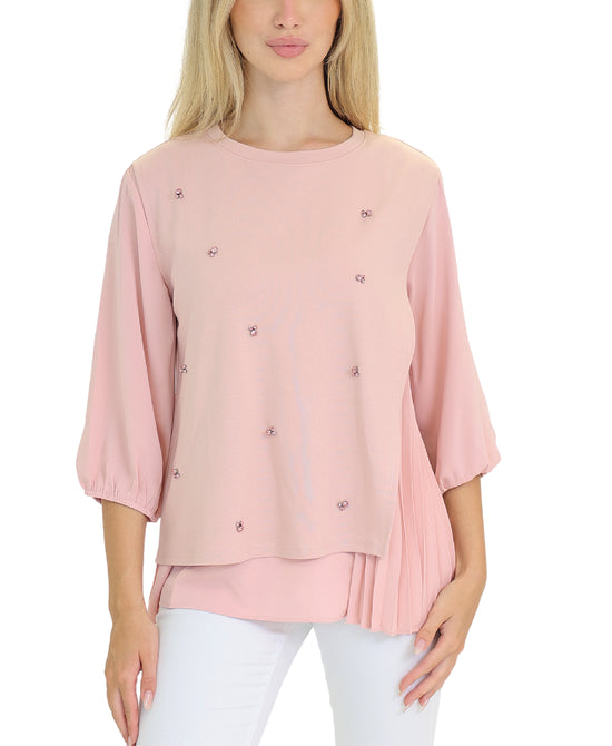 Blouse w/ Rhinestones & Pleat Detail view 