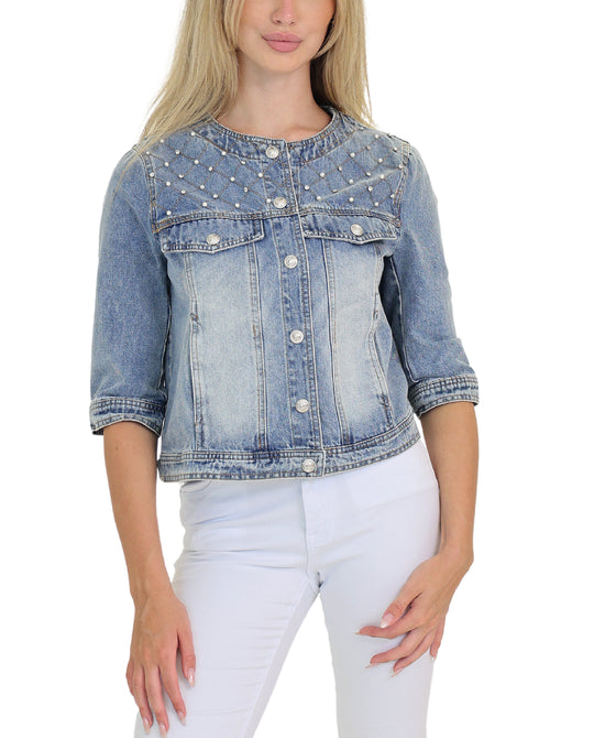 Denim Jacket w/ Pearls view 