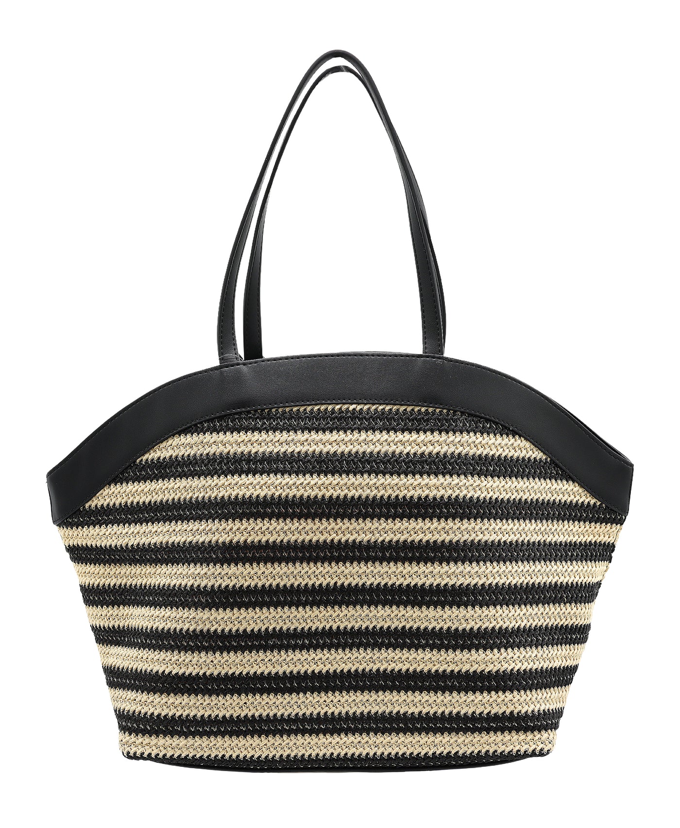 Stripe Straw Tote Bag view 1
