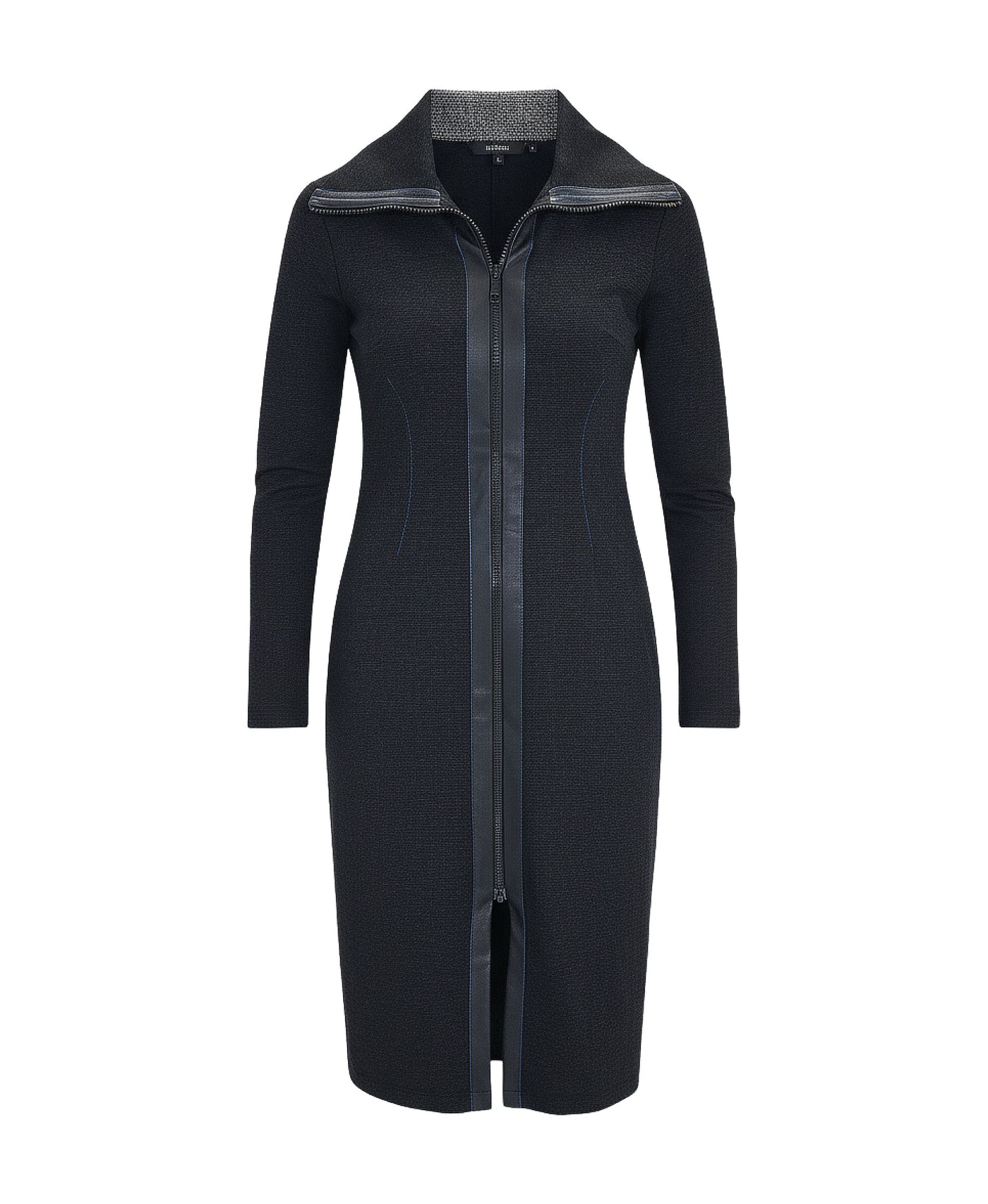 Zip Up Knit Dress w/ Faux Leather Trim view 2