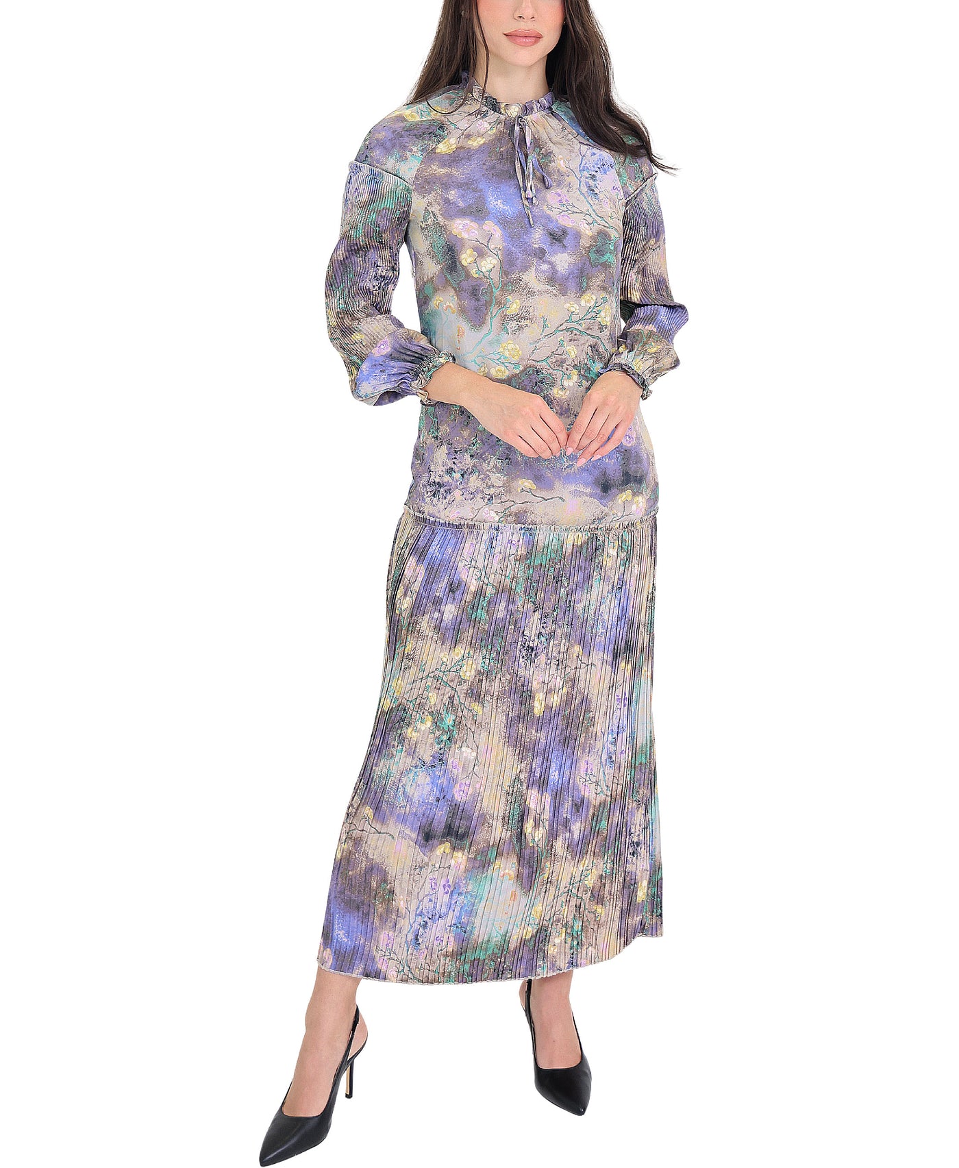 Printed Pleated Maxi Dress view 1