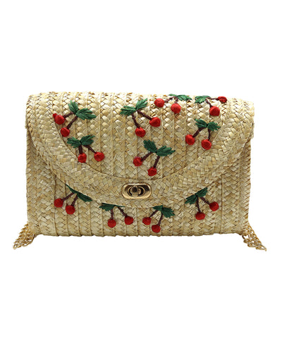 Straw Clutch Bag w/ Cherries image 1