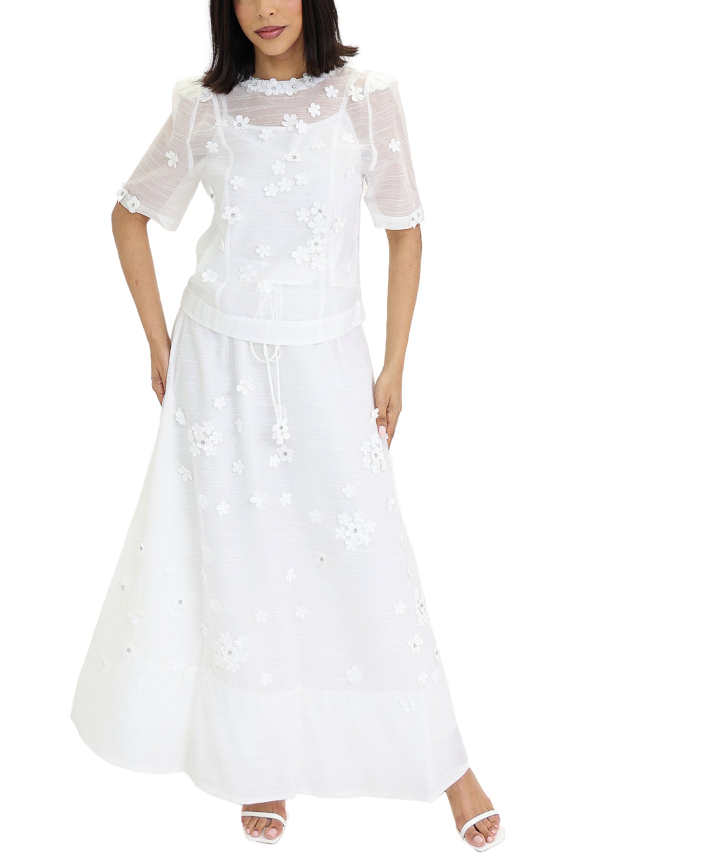 Flower Detail Blouse & Skirt - 2 Pc Set view 1