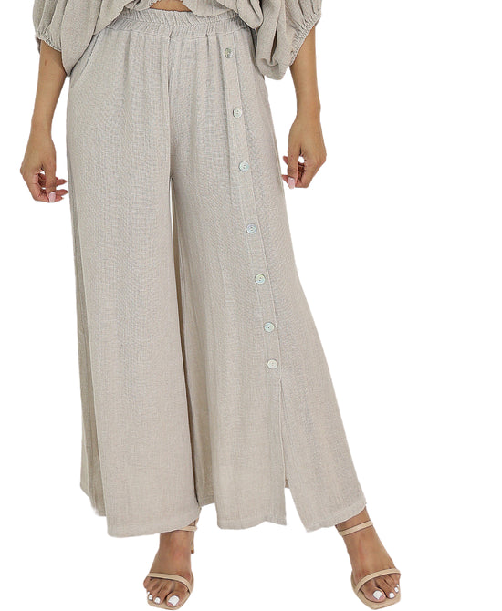 Linen Pants w/ Button Detail view 
