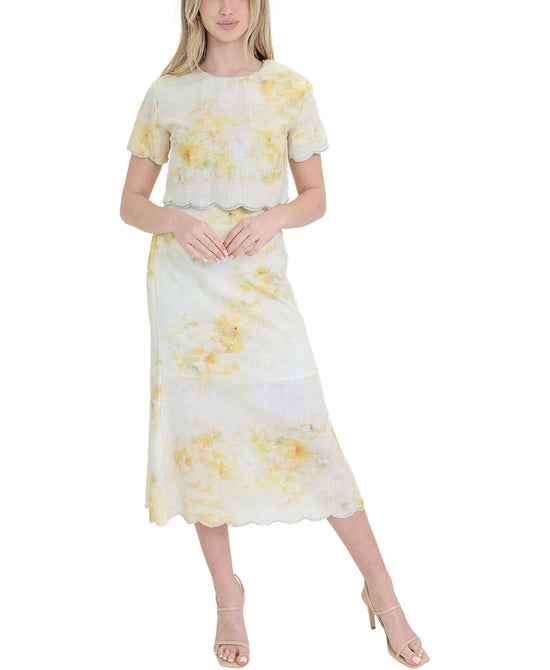 Printed Blouse & Midi Skirt - 2 Pc Set view 