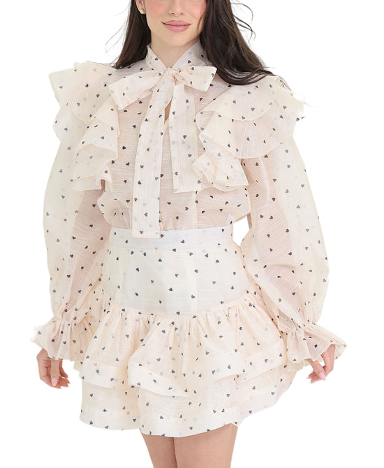 Heart Print Blouse & Skirt - 2 Pc Set view 