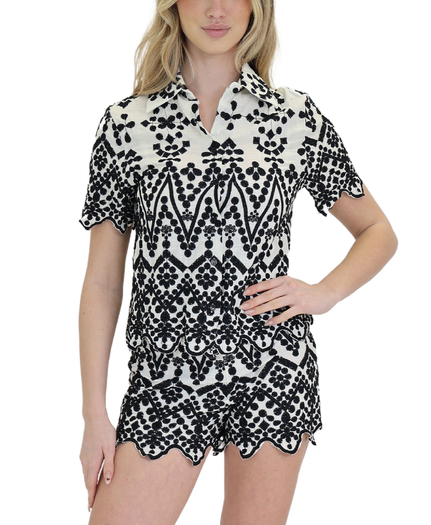 Eyelet Blouse & Short Set- 2 Pc Set view 1