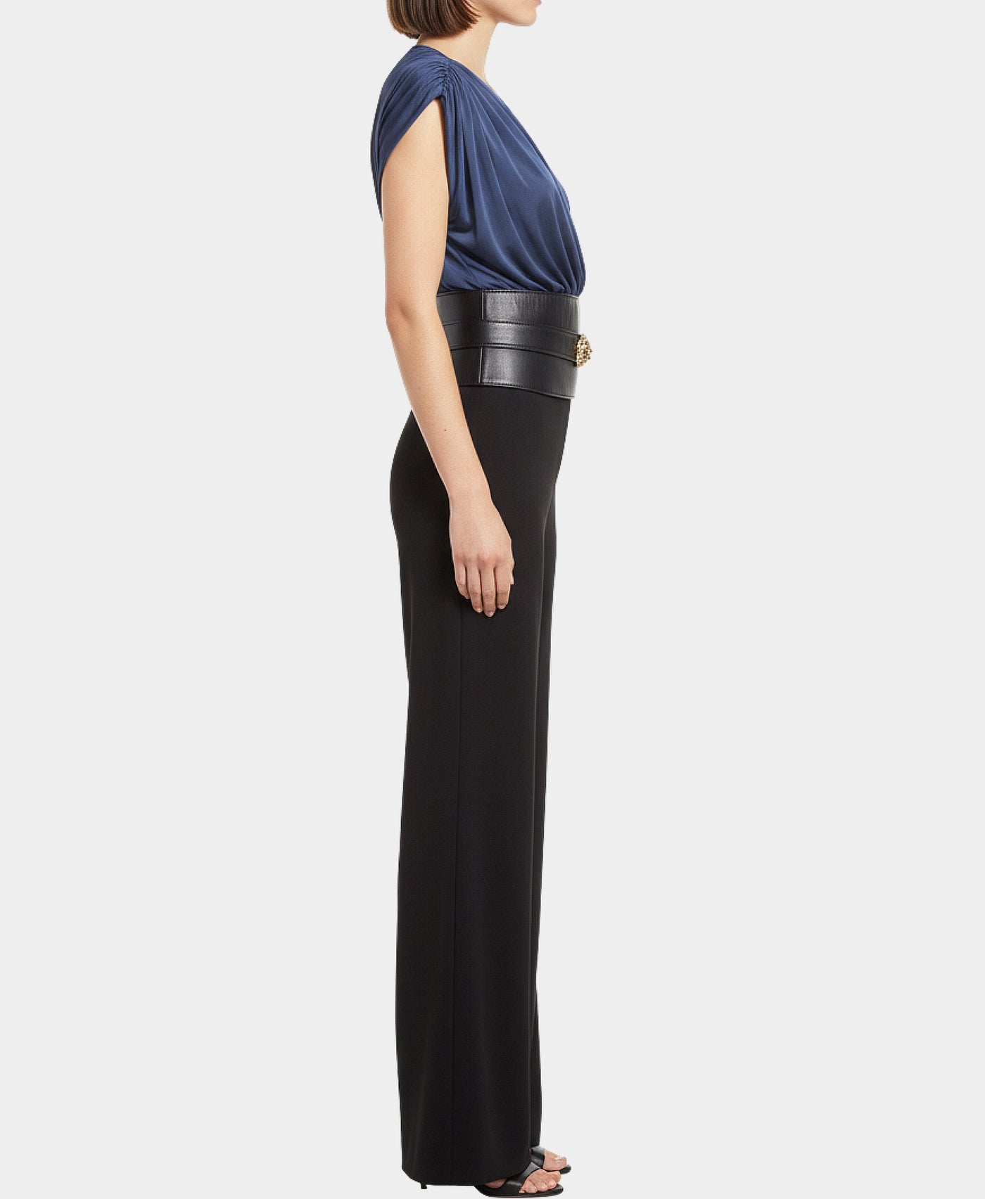 Ruched Jumpsuit w/ Faux Leather Waistband view 2