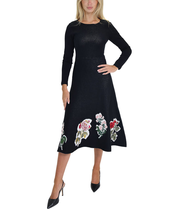 Embroidered Floral Knit Midi Dress view 