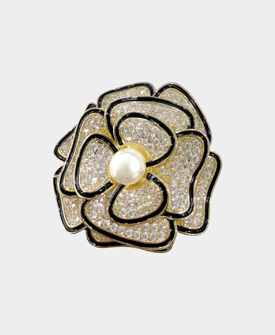 Crystal Rose Brooch w/ Pearl view 