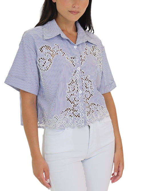 Striped Crochet Trim Top view 