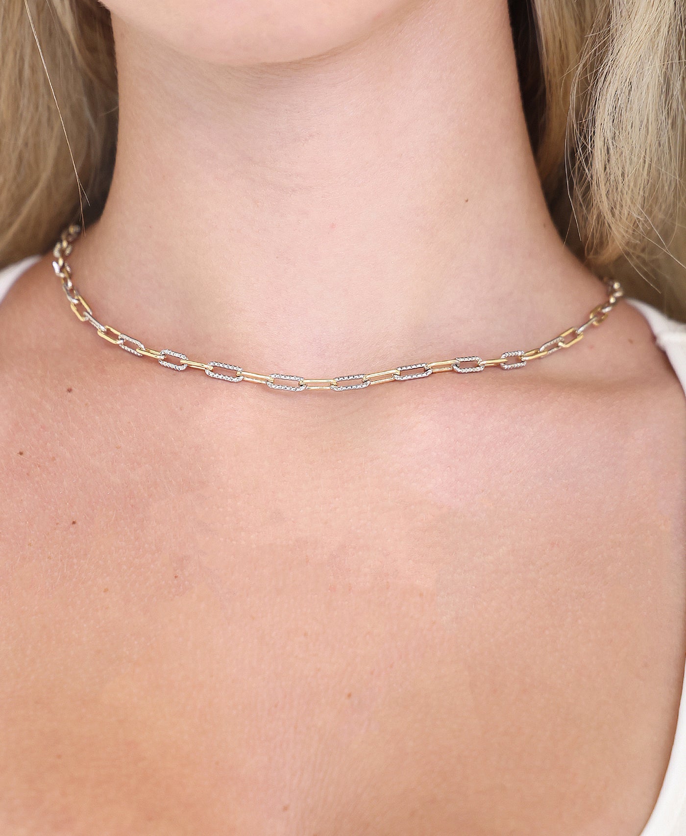 Two Tone Paperclip Chain Necklace view 1