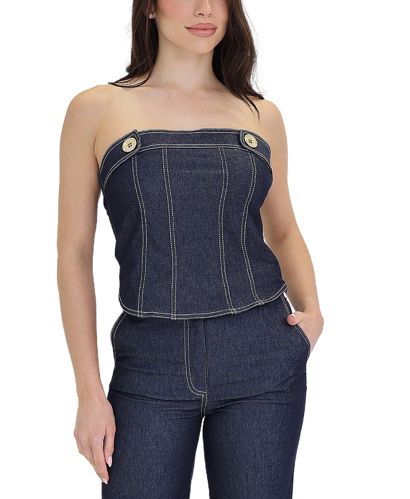 Denim Strapless Top view 1