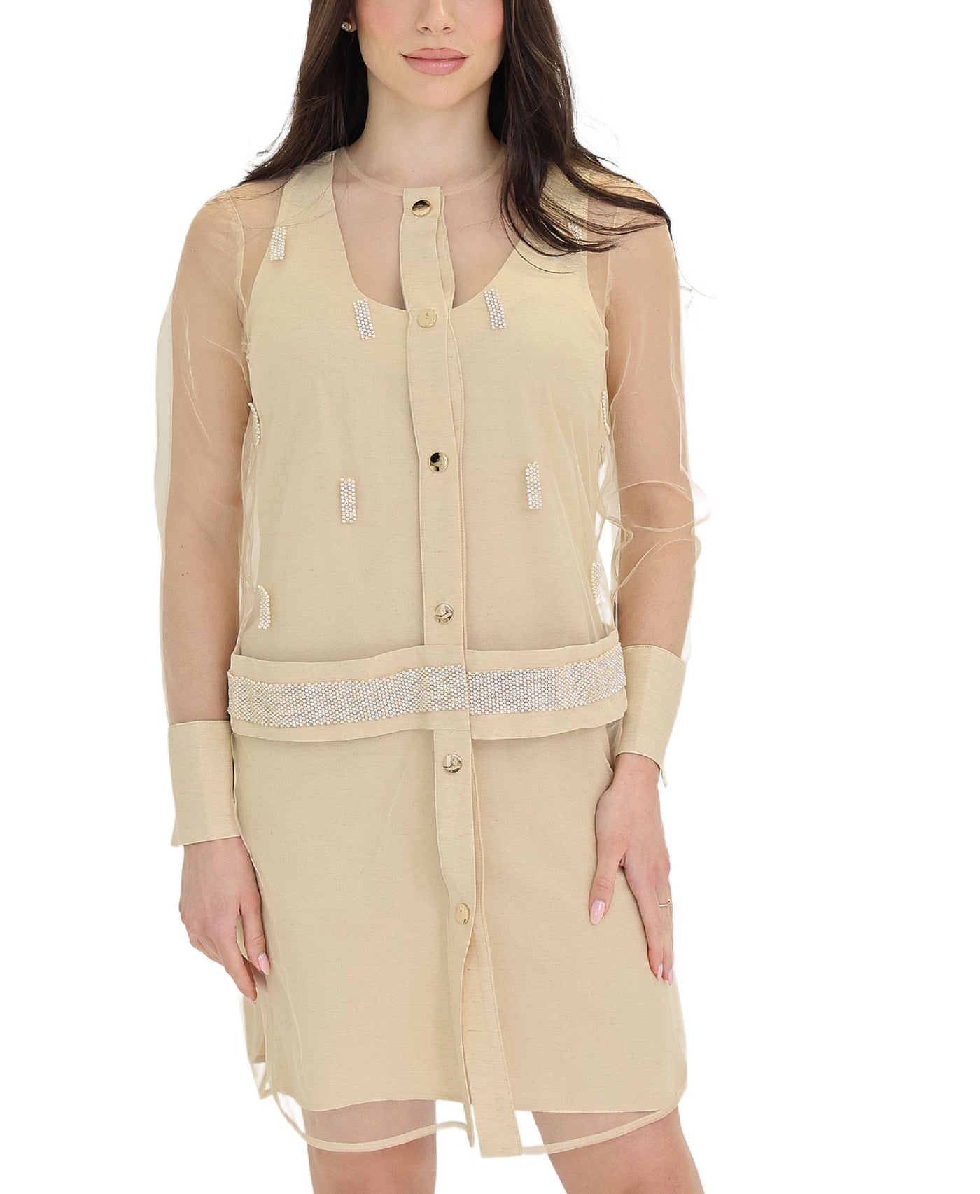 Sheer Overlay Shirt Dress view 1