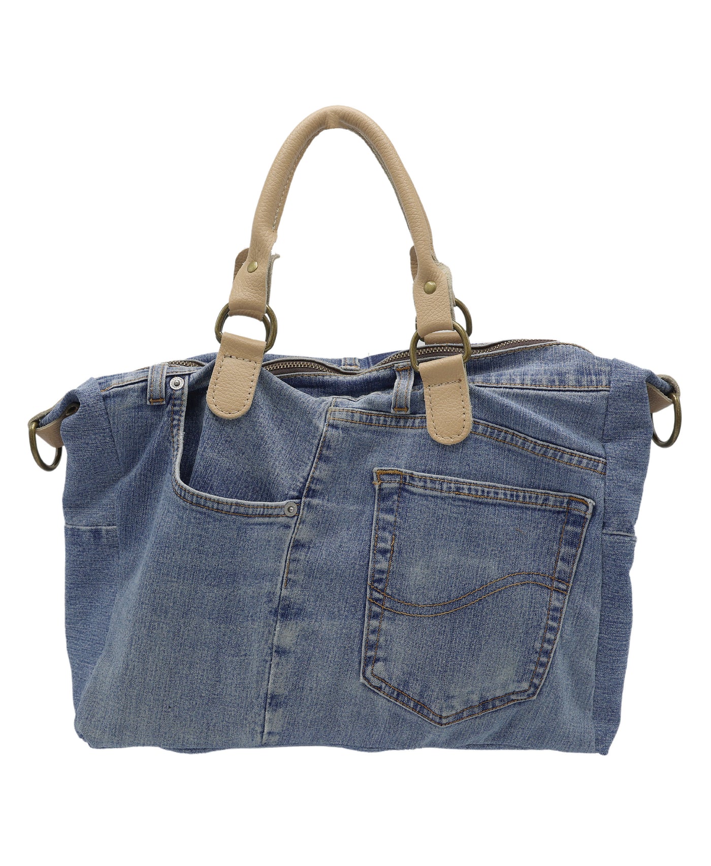 Denim Tote Bag w/ Leather Handle view 1