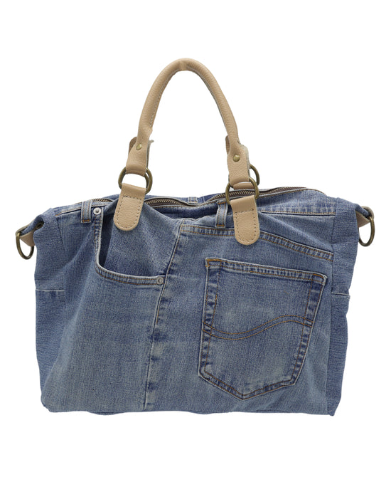 Denim Tote Bag w/ Leather Handle view 