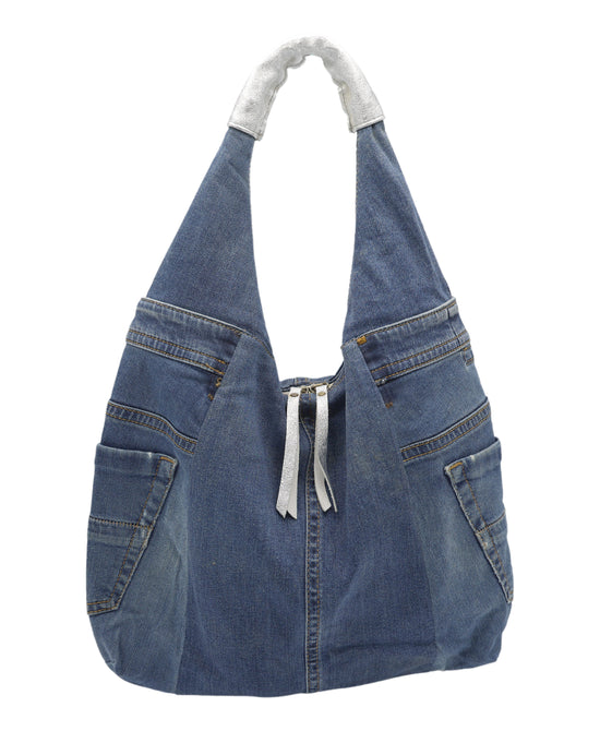 Denim Shoulder Bag w/ Leather Handle view 