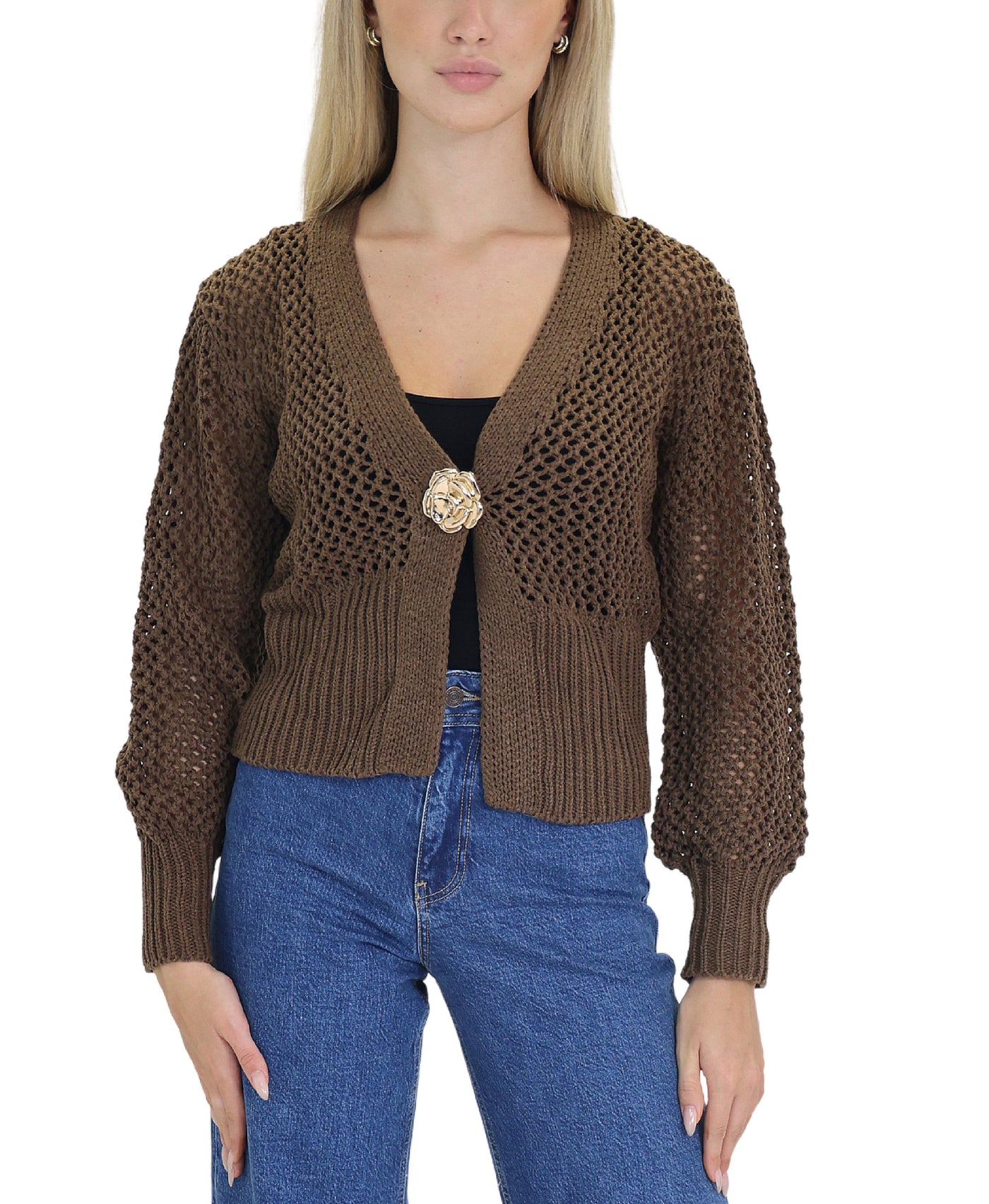Knit Cardigan w/ Gold Button view 1