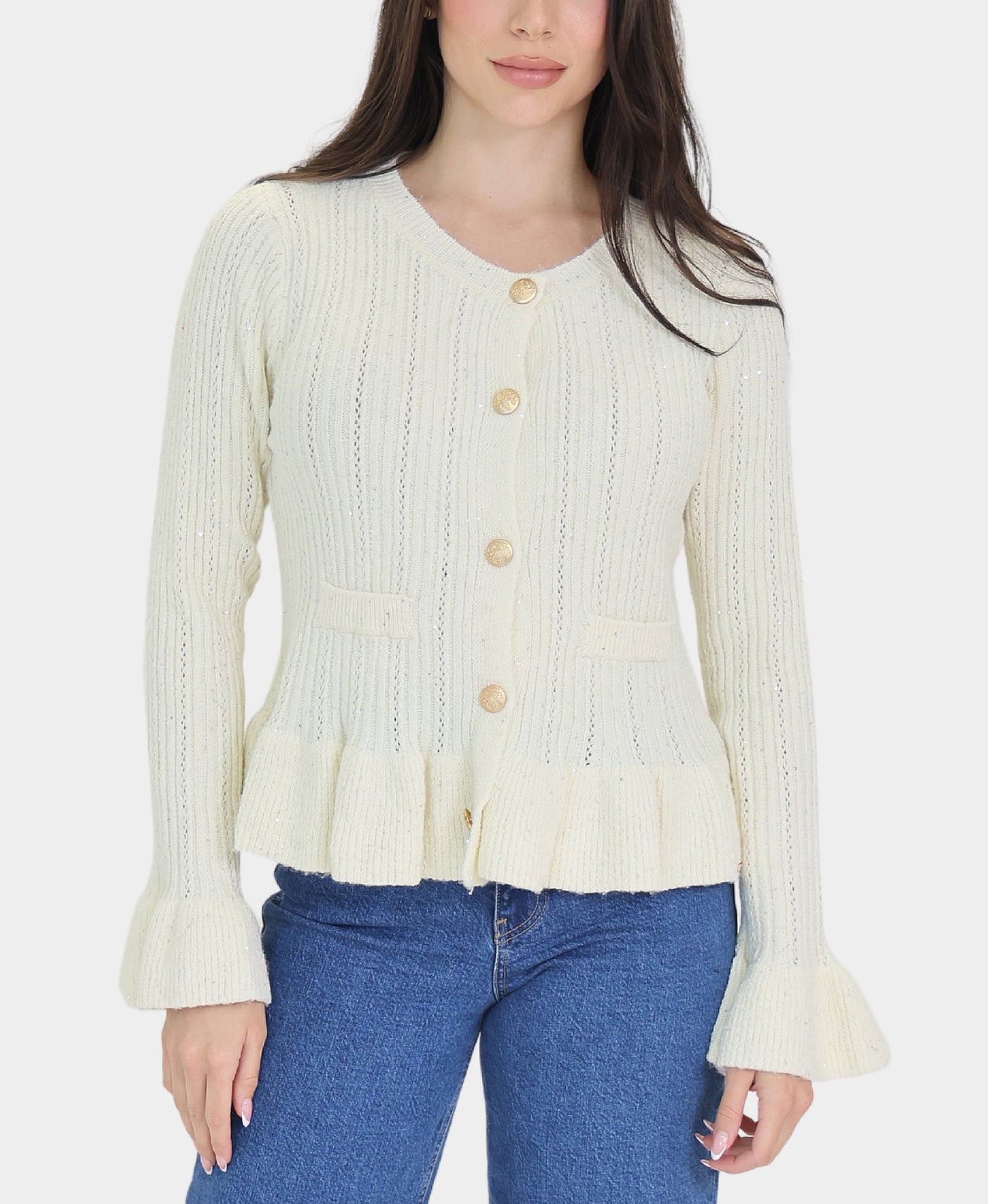 Knit Peplum Sweater w/ Sequins view 3