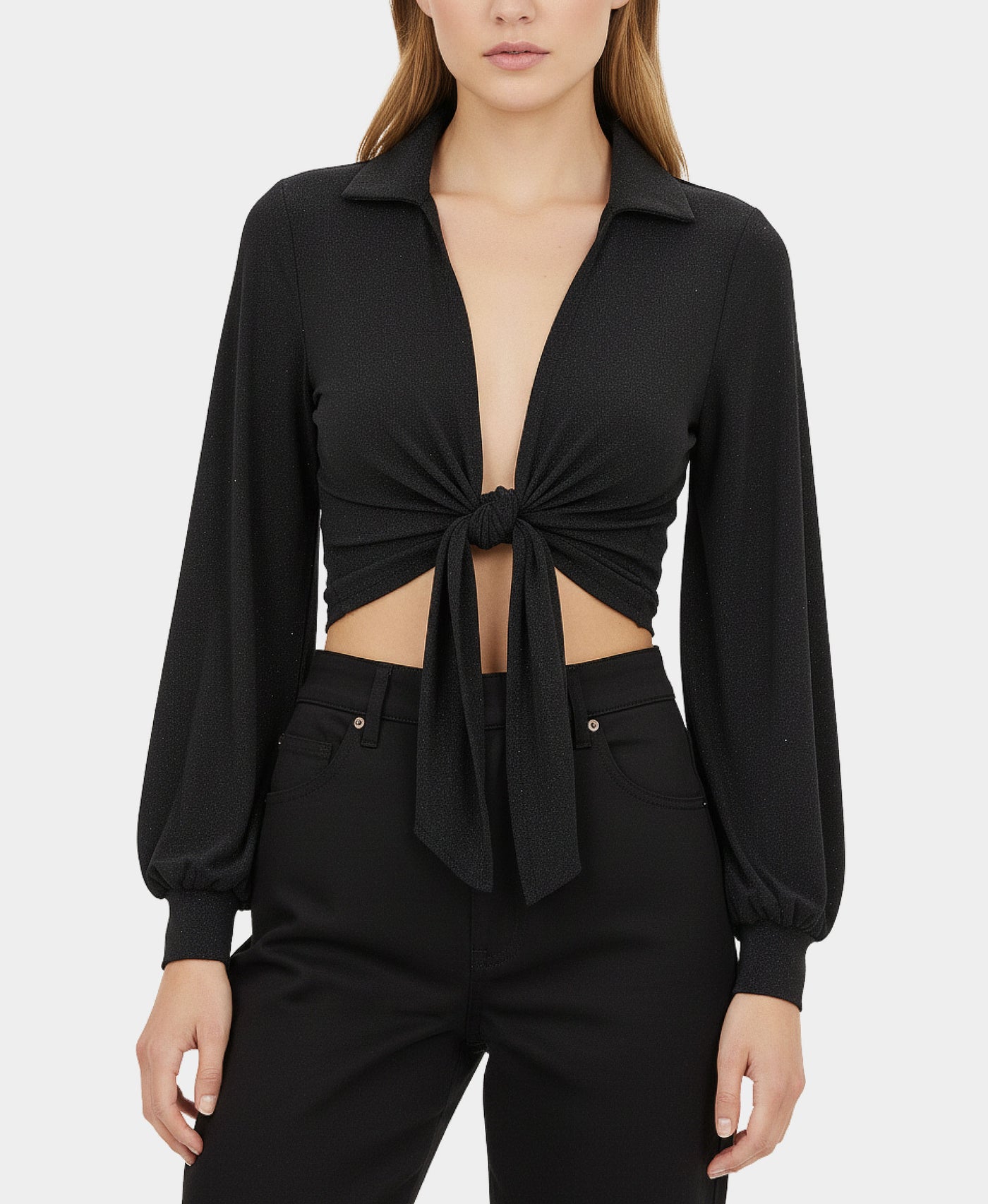 Mesh Tie Front Top w/ Crystals view 2