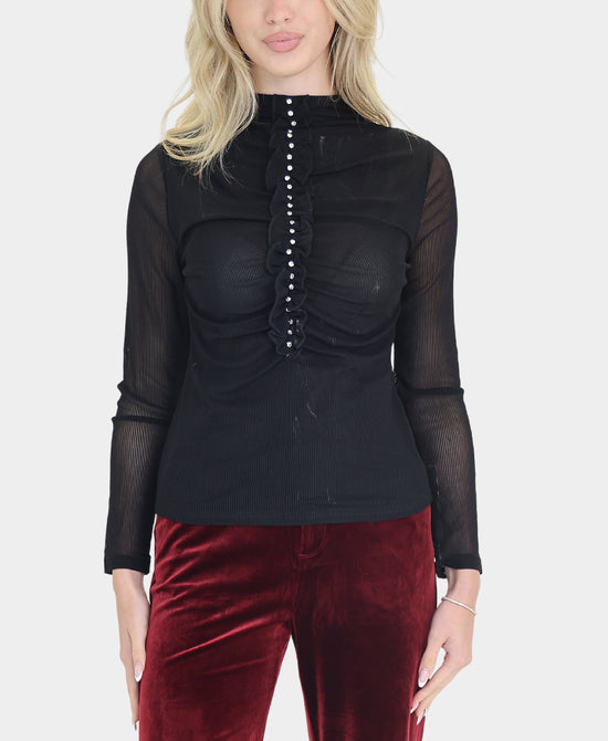 Mesh Ribbed Top w/ Rhinestones view 